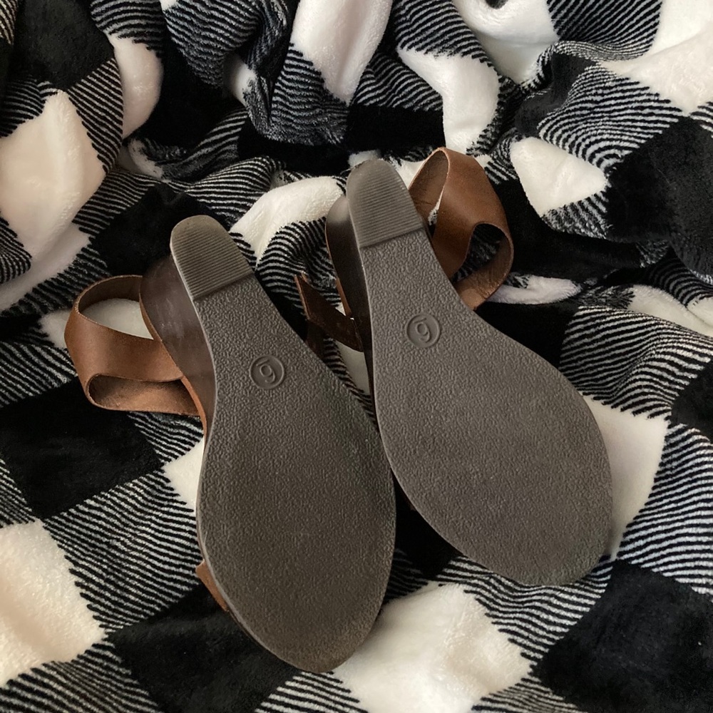 Cognac Wedge Sandals Size 6